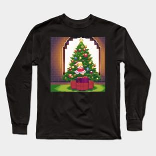 A christmas tree with a little girl sitting on top of it Long Sleeve T-Shirt